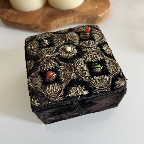 Other - Vintage Hand Embroidered Trinket Jewelry Box Velvet Gems Gift Box Indian